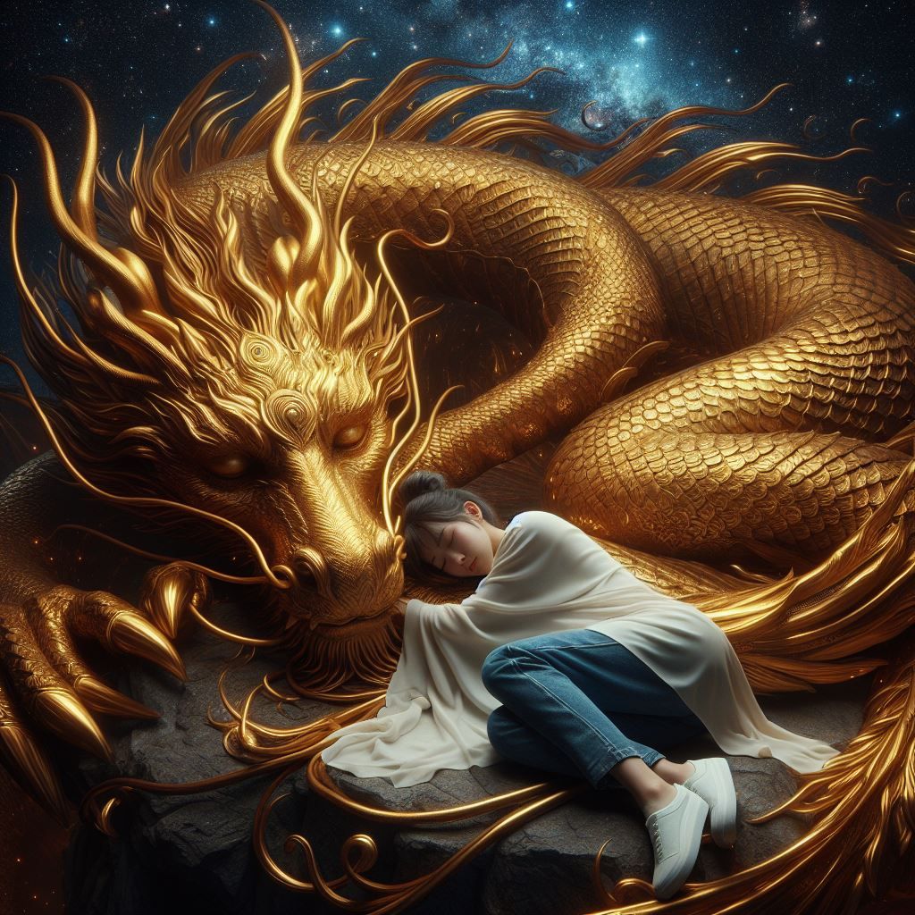 gold dragon & girl