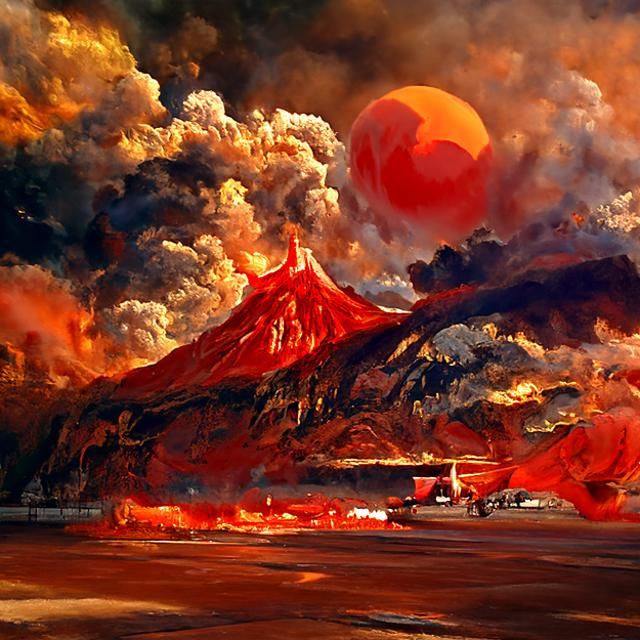 The fire in the volcano erupted and covered the sky in beaut...
