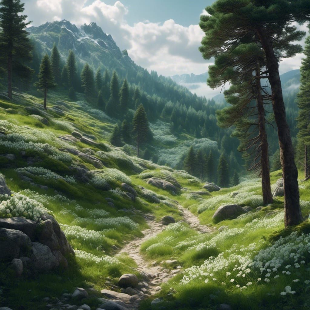 There's a spring on the mountain with silver flowers, And a ...