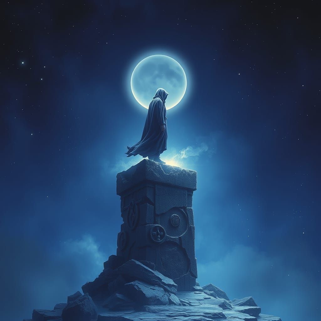 Dreamlike Figure on Ancient Pedestal