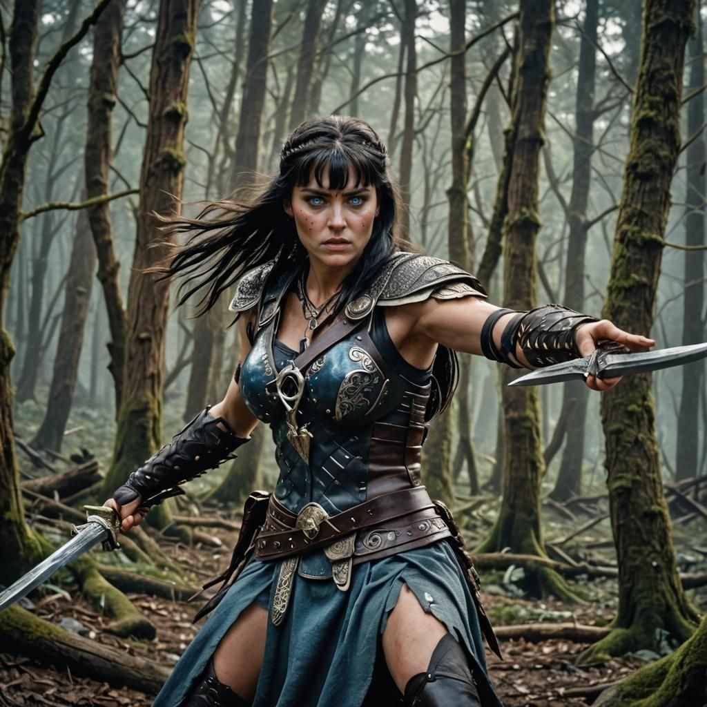 Xena the Warrior Princess, beautiful, piercing ice blue eyes, long dark ...