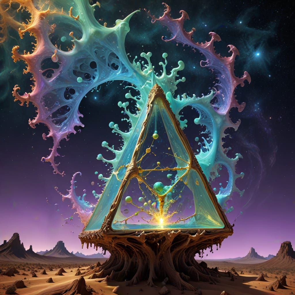 A hallucinatory, dream-warped digital hallucination in the style of a psychedelic mind's lab cataclysm by Benoit Mandelbrot and Salvador Dal...