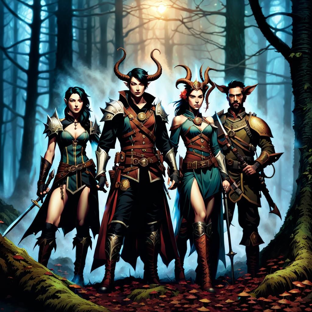 Half-elf warrior female. human male wizard. human male range...