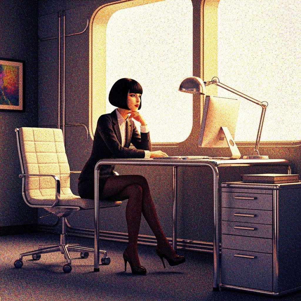 Stylish Woman in Futuristic Office as Pointillism