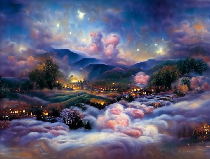 valley in dusk with clouds and starry sky beautiful Thomas K...