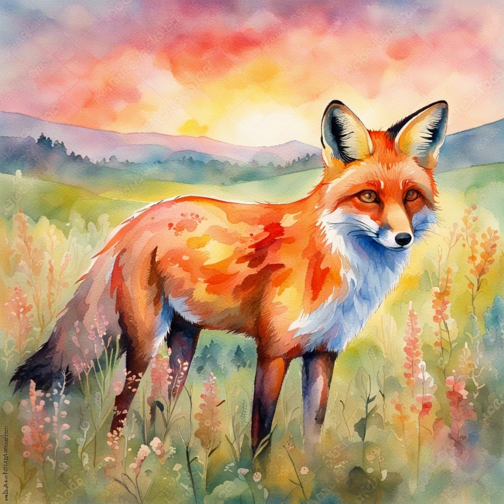 Watercolor Fox  by @mathy_art_girl_305
