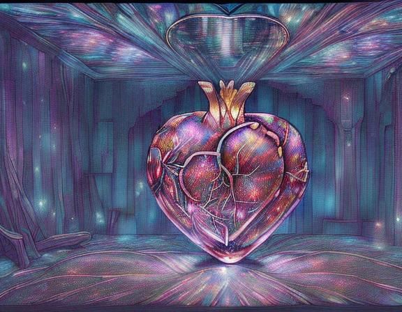 (inside a glass heart:1.9) are neuron flowers, <lora:Big City Lights DS8:1.0> with red tones, flowing liquid lines, glitter, sparkles, parti...