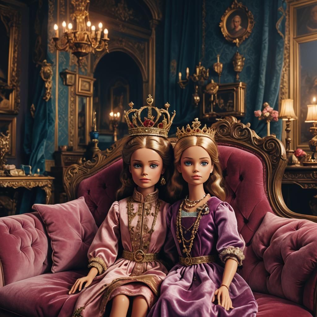 Girl with Jewish Barbie Doll in Palace Interior