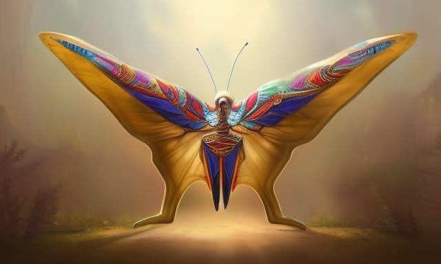 Alien Warrior Butterfly, fangs, long wings, gold armor, red ...