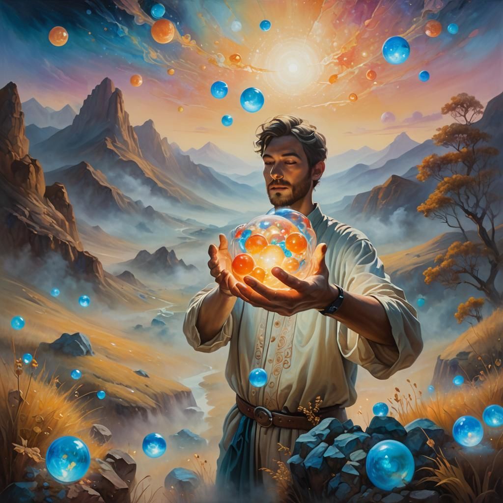 Surreal Glowing Orbs in Dreamlike Landscape