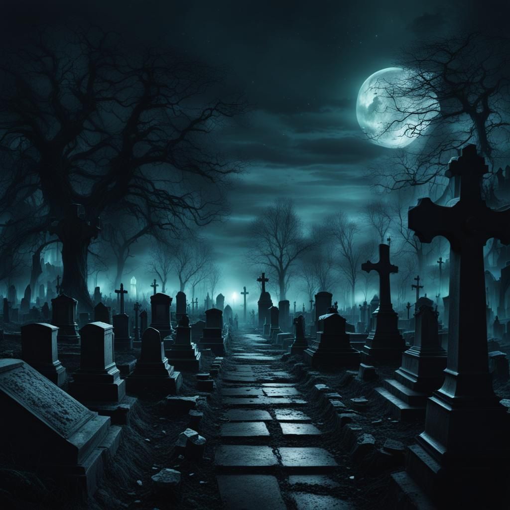 Cemetery at night, scary and dark - AI Generated Artwork - NightCafe ...