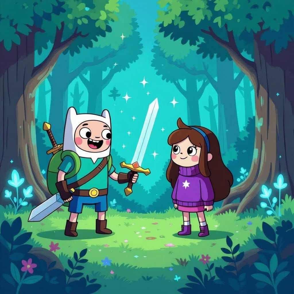Finn from Adventure time meeting Mabel from Gravity falls!!!