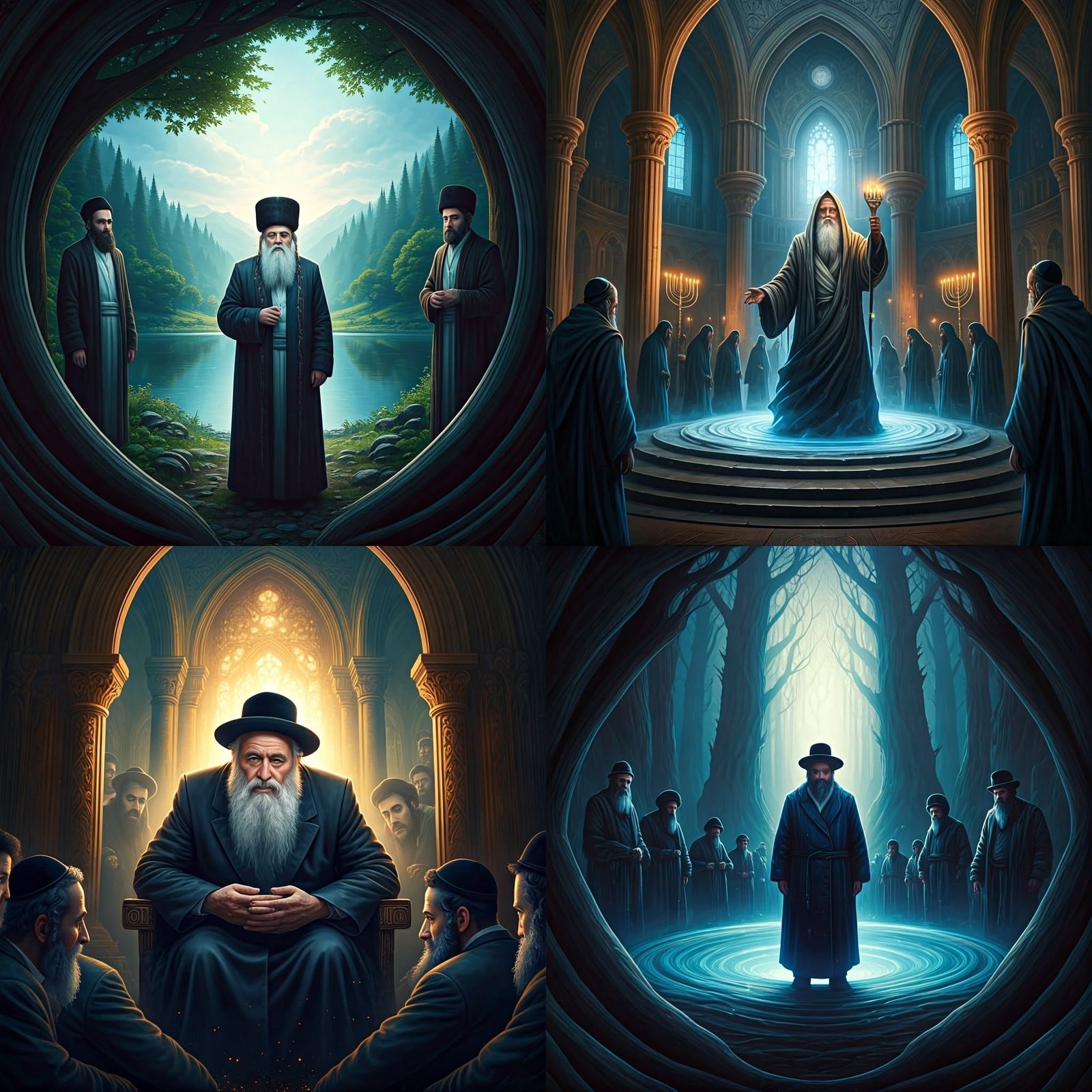Rabbi and Hasidim in Fantastical Landscape