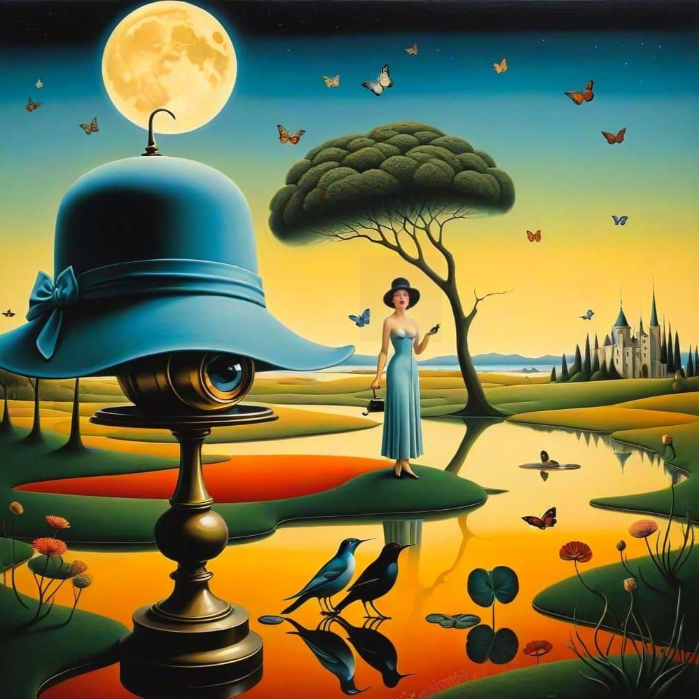 Surrealistic Lady in a Vibrant Fantasy Landscape