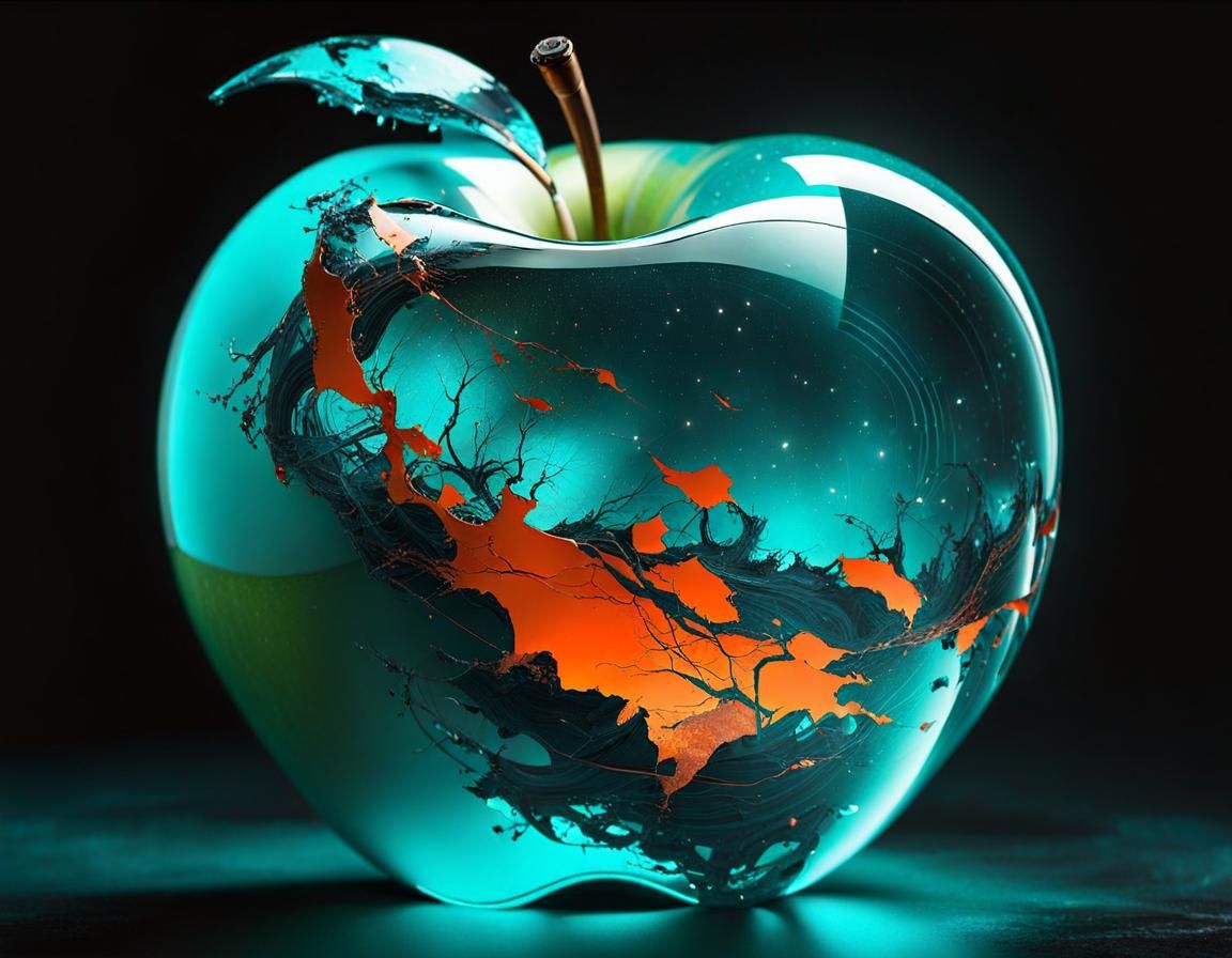 Creepy Teal and Orange Universe Inside an Apple