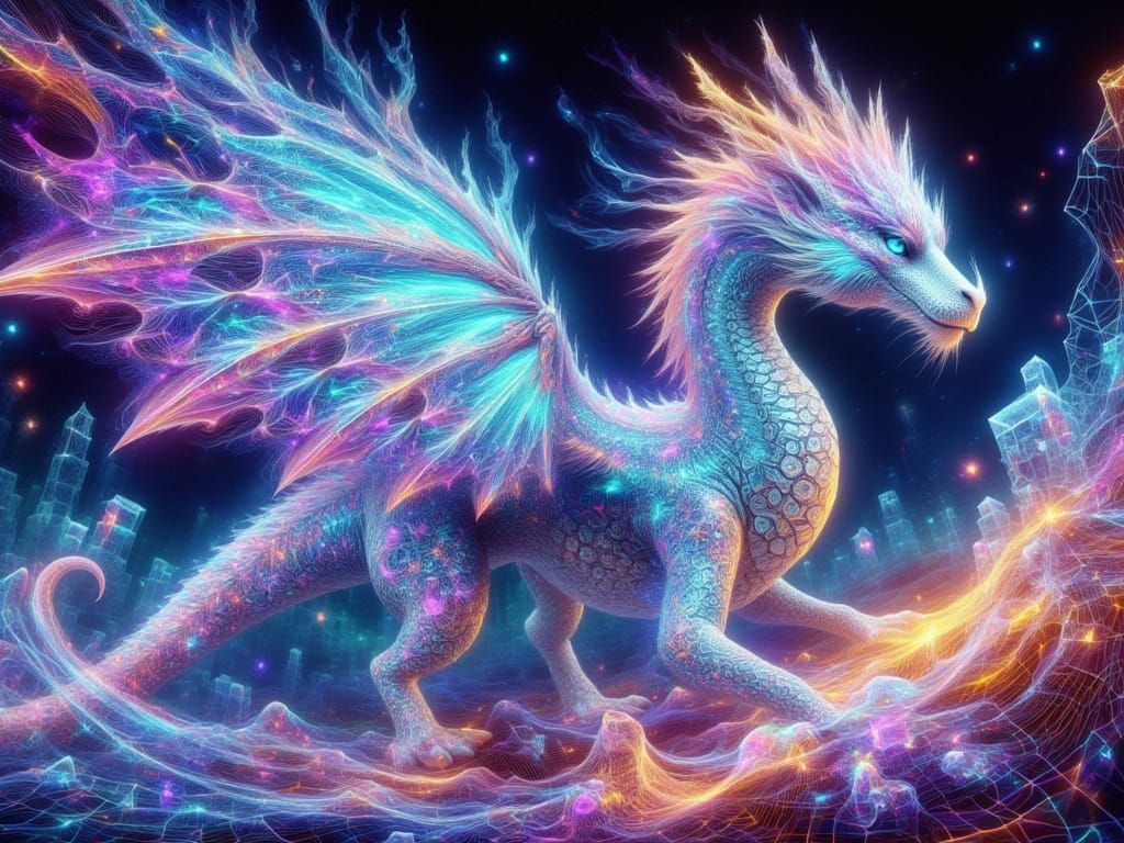 <lora:FiosQuantumFractal:1.0> Friendly Dragon