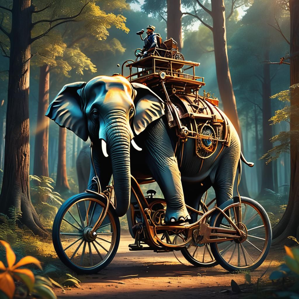 an elephant riding a bicycle   by @gladiator