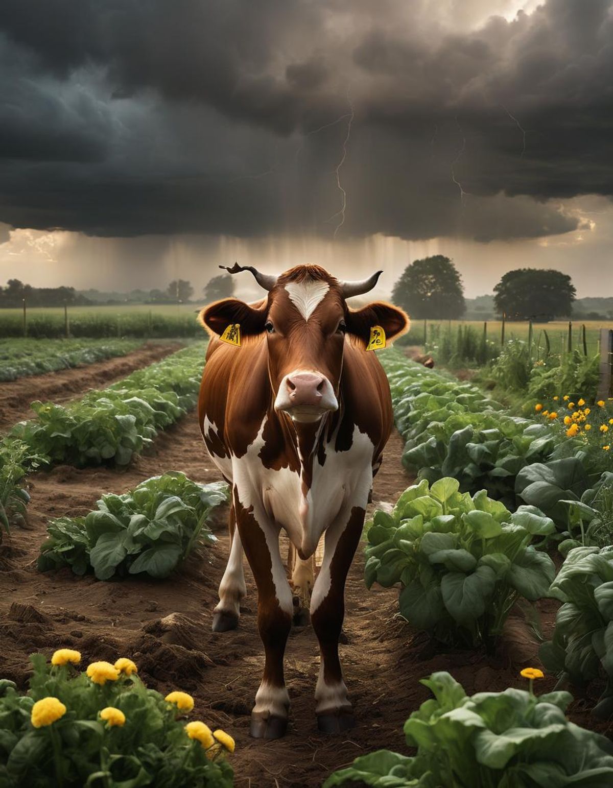 crack the sky small rural farm vegetable garden cow face photo bomb