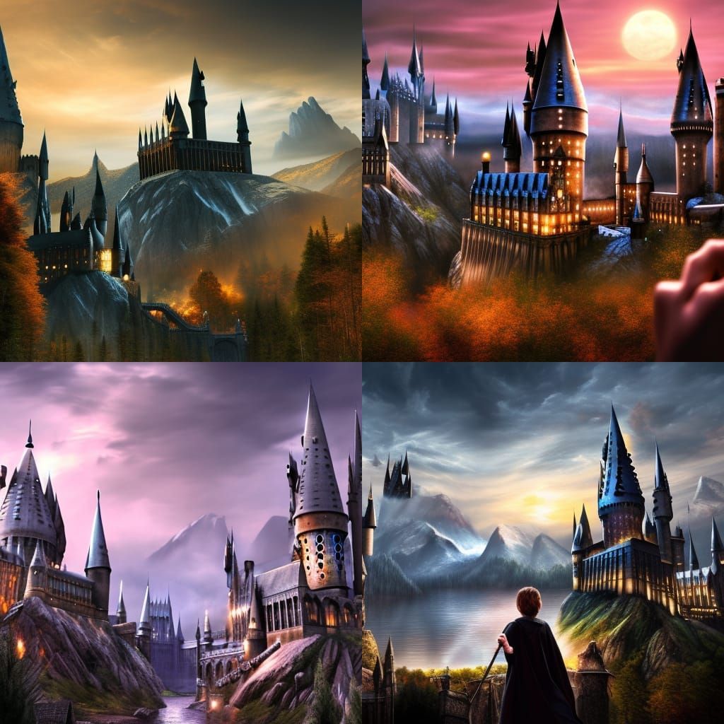 Harry Potter Seeing Hogwarts At Sunset Ai Generated Artwork