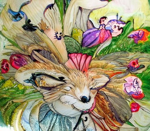 Pretty little foxes frolicking in a field of flowers