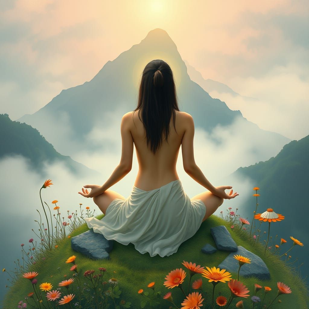 Ethereal Goddess Surrounded by Nature's Harmony