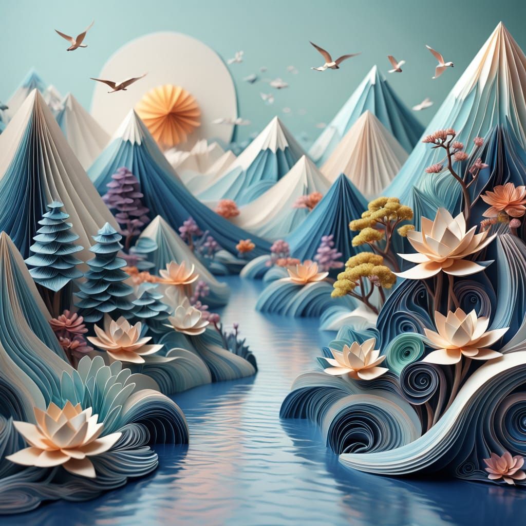 Traditional Japanese Scroll with Birds, Tigers, and Precious...