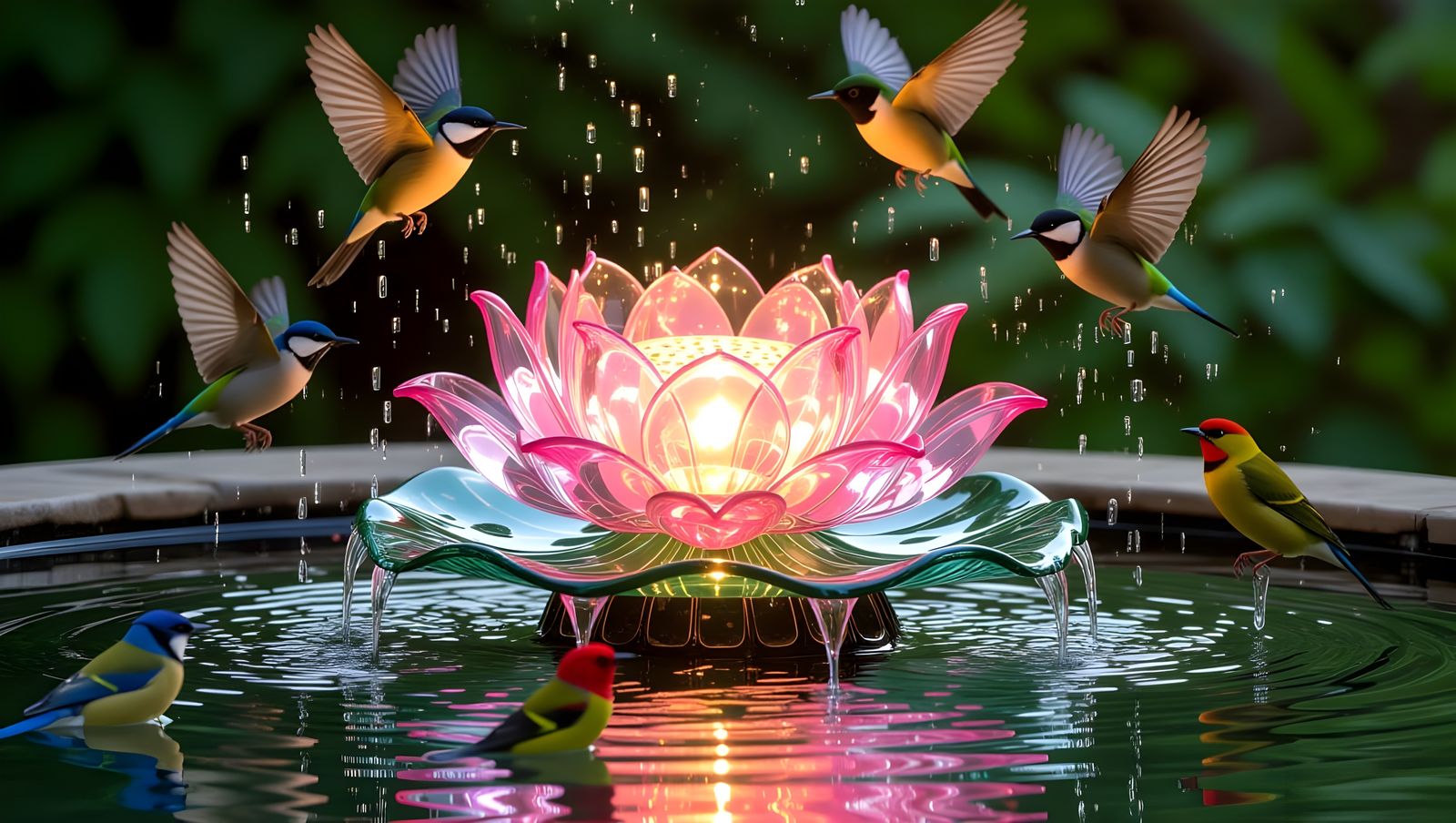 Lotus flower glass bird bath fountain  by @Gary Murakami