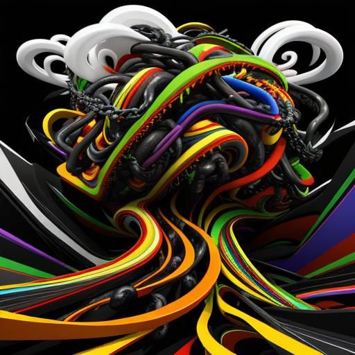 Thousands of multi-colored and linked abstract 3D geometric ...