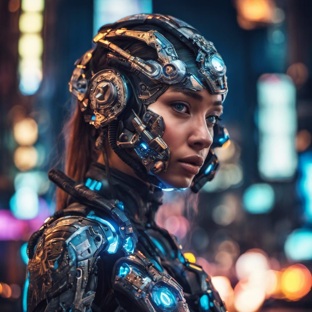 Neon City's Cyber Girl Portrait Wearing Advance Face Armor - AI ...