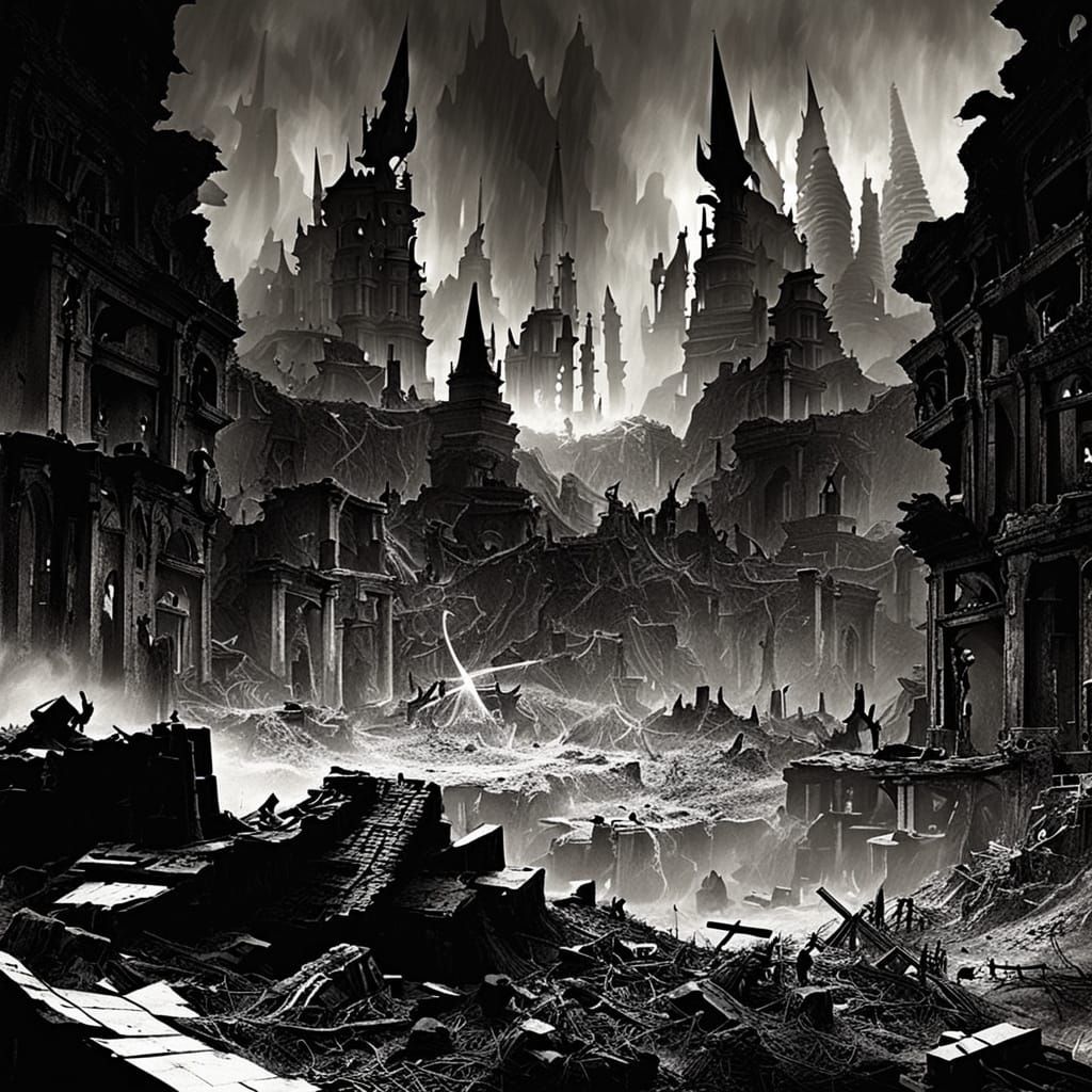 A marsh in the ruins of a city