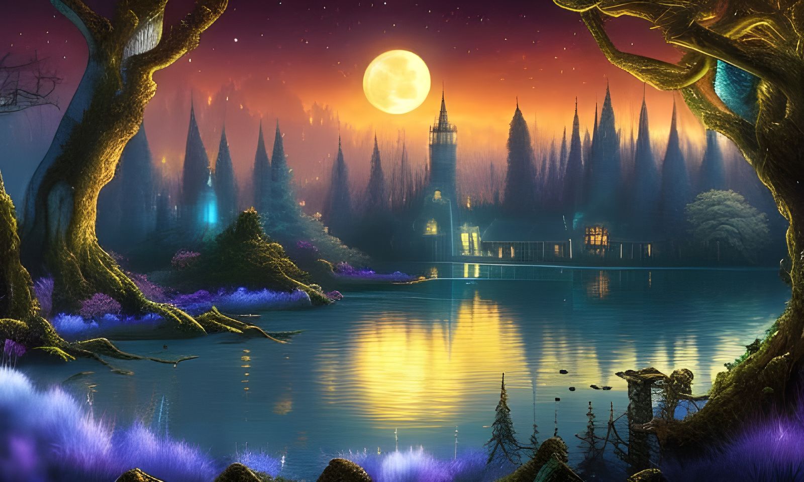 Mystical forest lake at night - AI Generated Artwork - NightCafe Creator