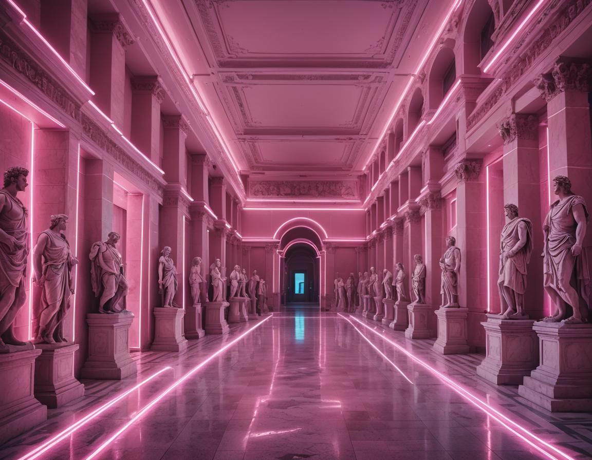 big magnificent hallway with Roman statues - AI Generated Artwork ...