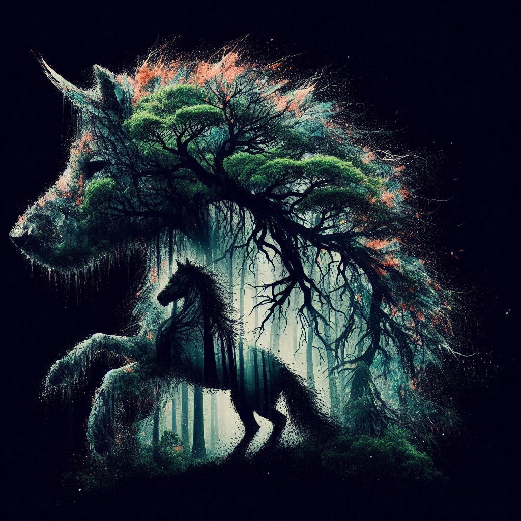 double exposure beautiful fantasy DALL-E 3 portrait landscap...