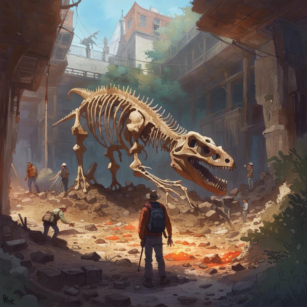 the shoot of a archeologist finding  and Digging a dinosaur skeleton on a archeological site eye-catching ...  by @Vekcj