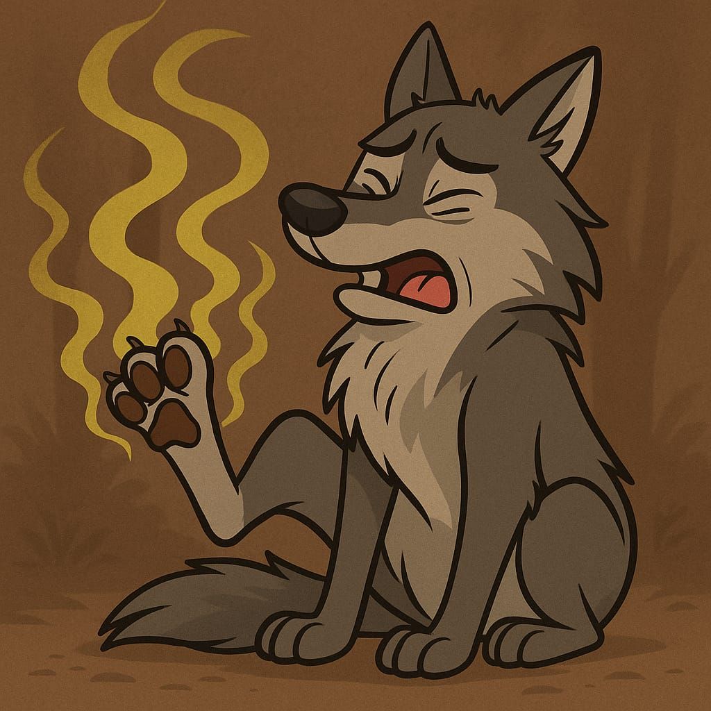 A wolf with stinky feet.