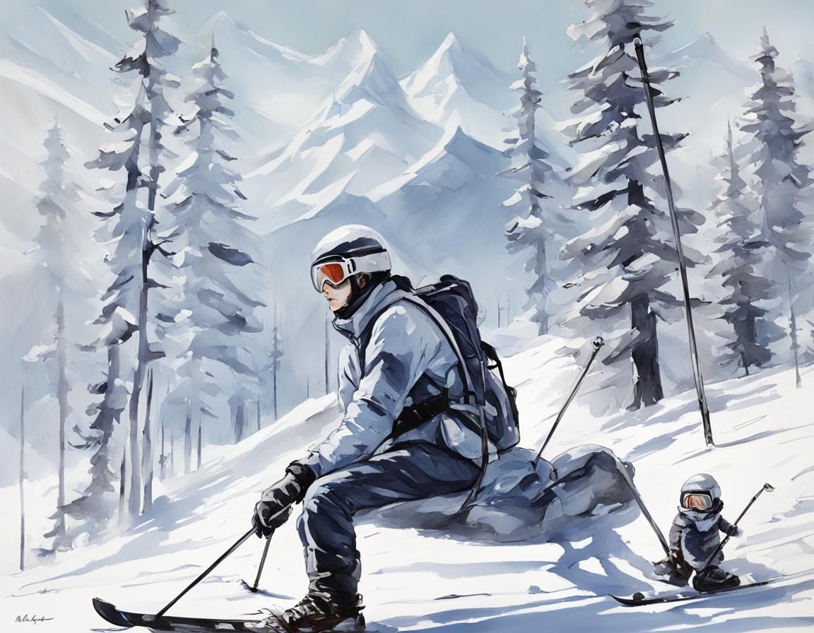 Skiing station with a monkey