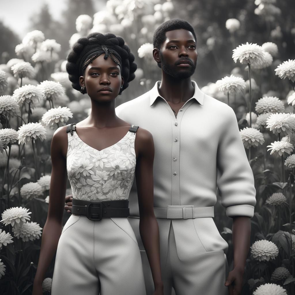 girl , man and flowers only black and white color