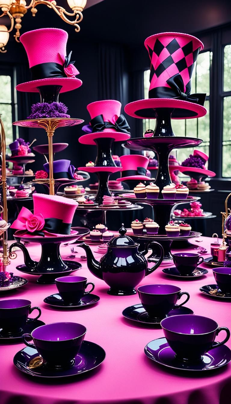 Hot pink and dark purple and black Alice and wonderland worl...