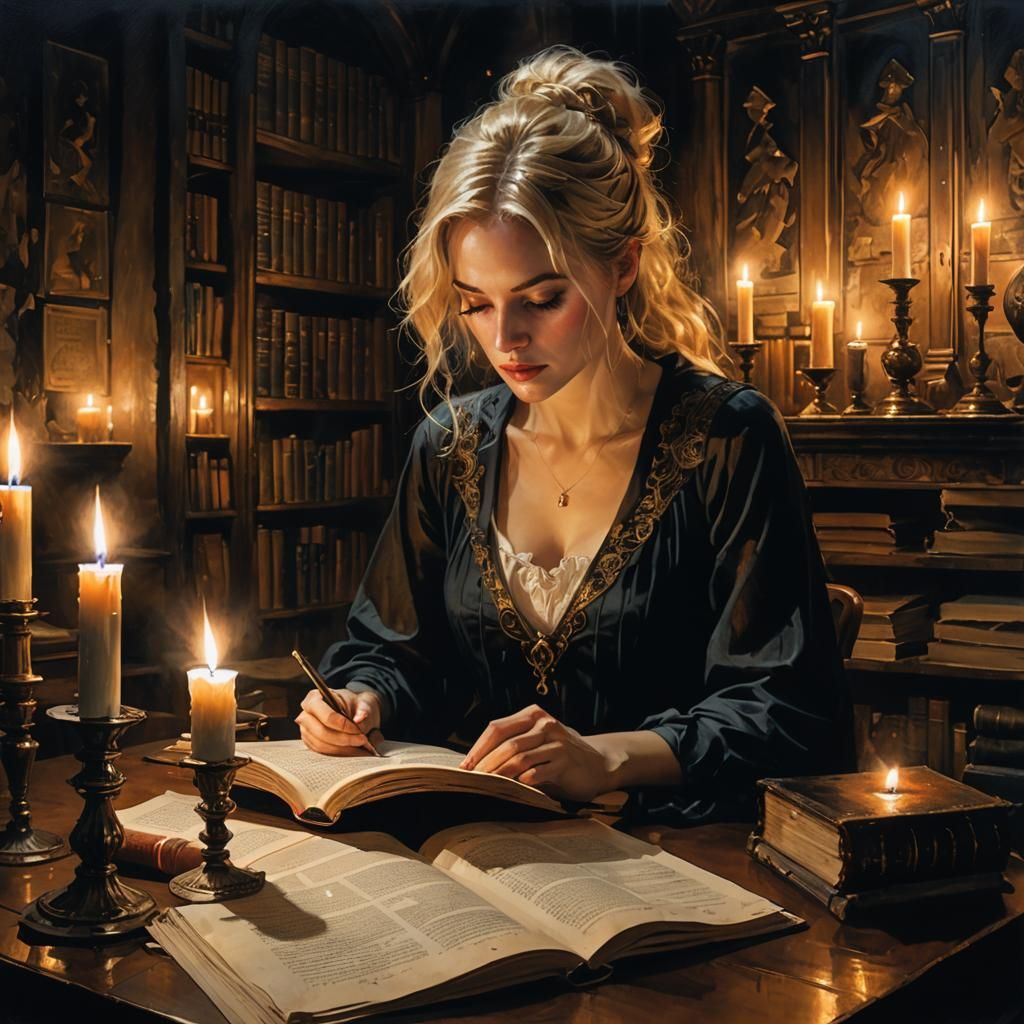 Studying at night in secret library  by @TTRPG_Player