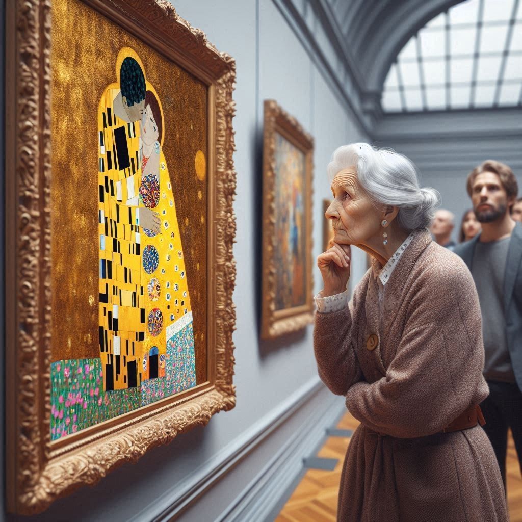 Admiring a painting of Gustav Klimt