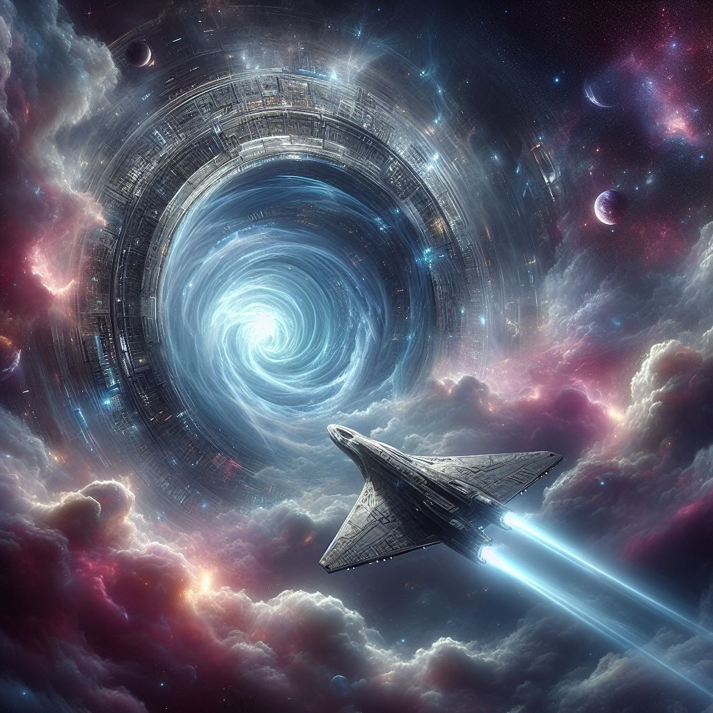 Starship flying through Alien space portal 2
