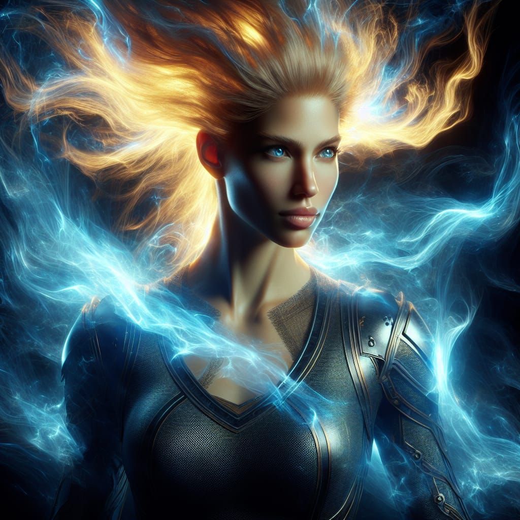 Electrifying Golden-Haired Female Warrior