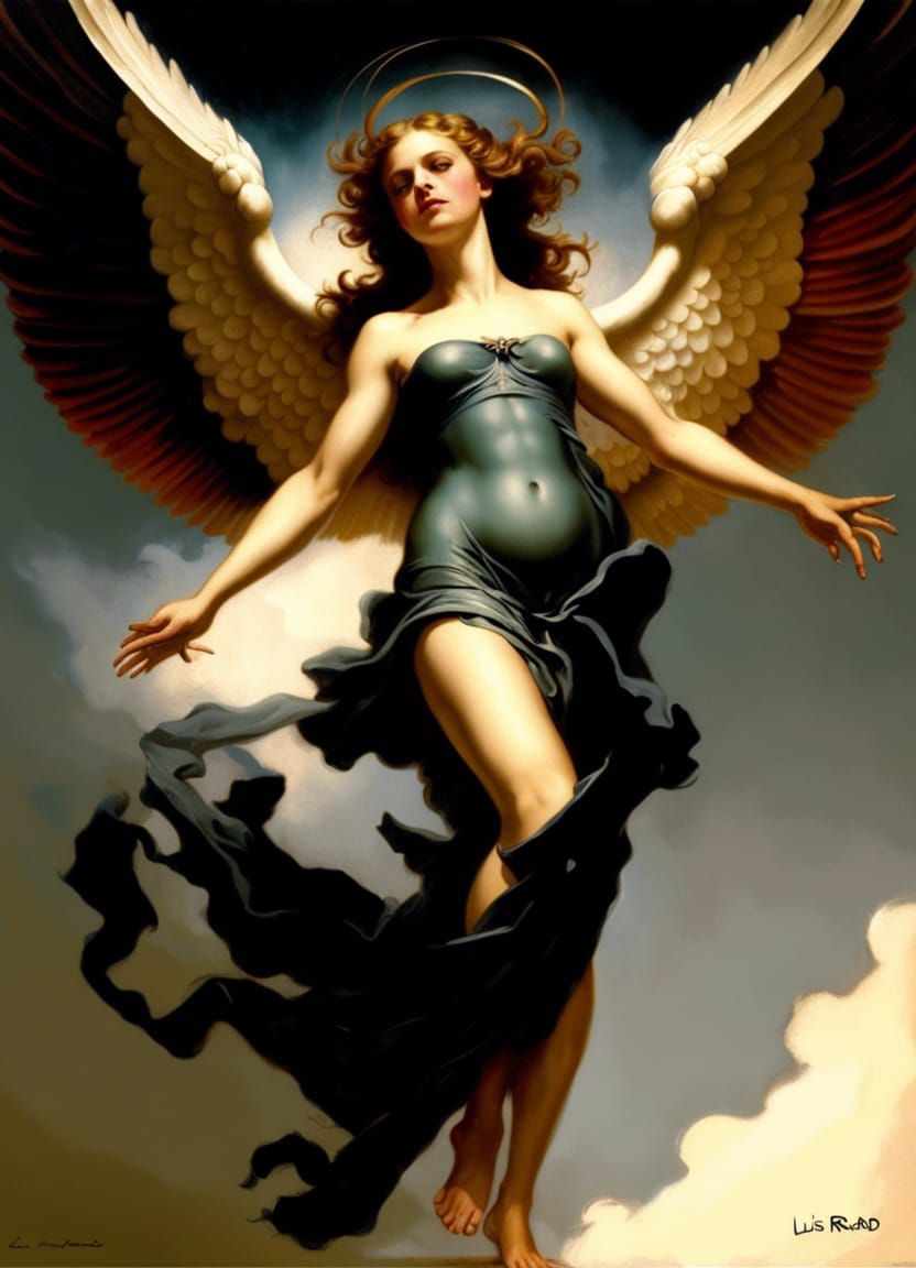 an angel, by Luis Ricardo Falero, Dark colors, Vibrant, High...