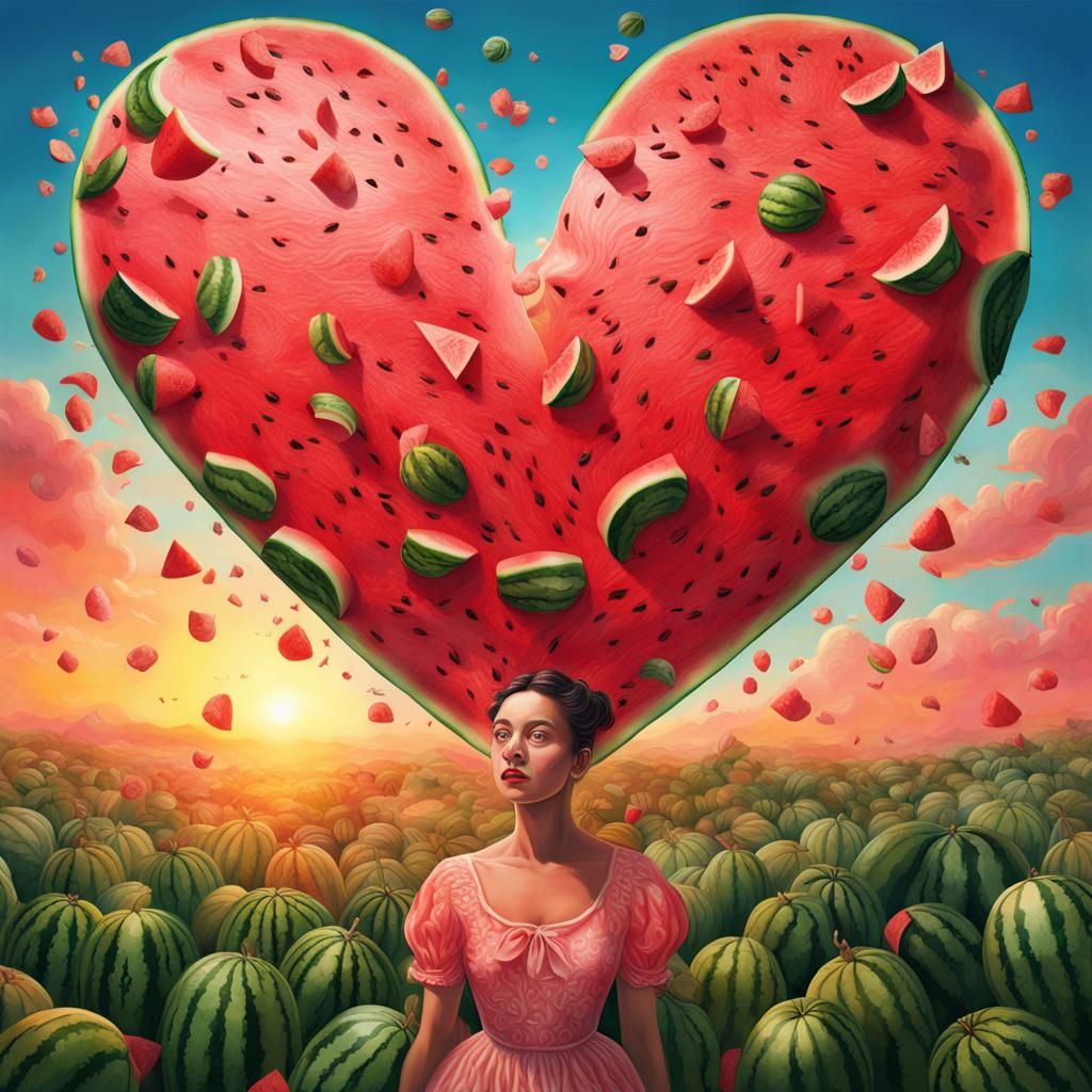 Watermelon Heart with Women in Salvador Dali Style