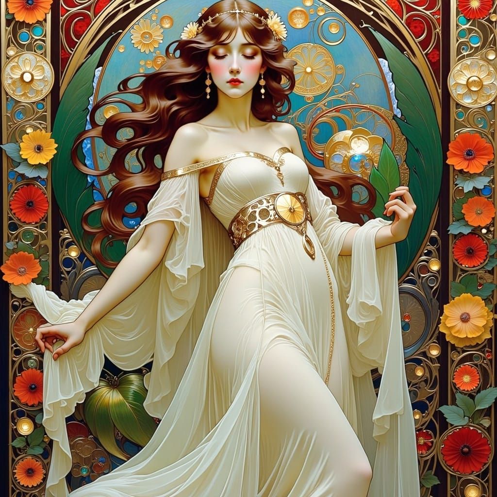 Ethereal Dawn of a New Era in Art Nouveau Style