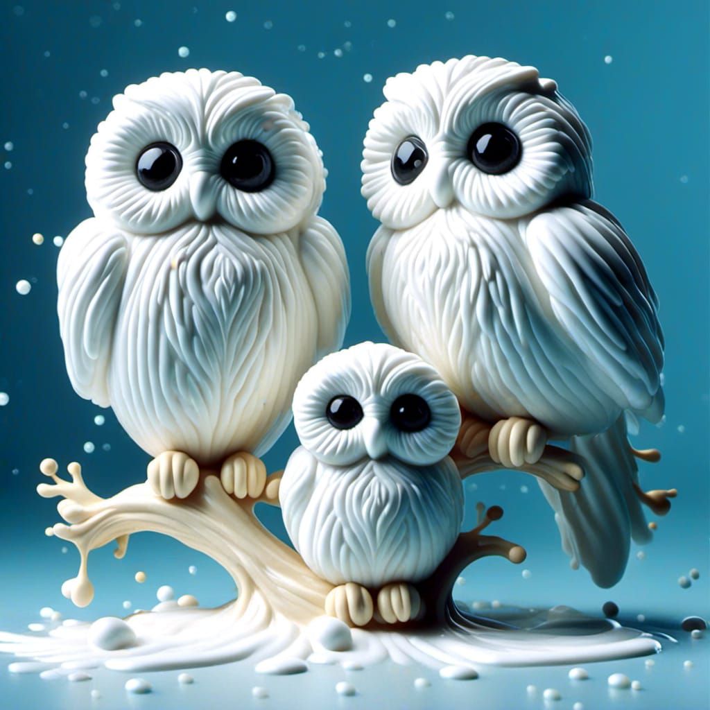 <lora:Milk:1.0> cute fluffy owls sitting on a branch.
