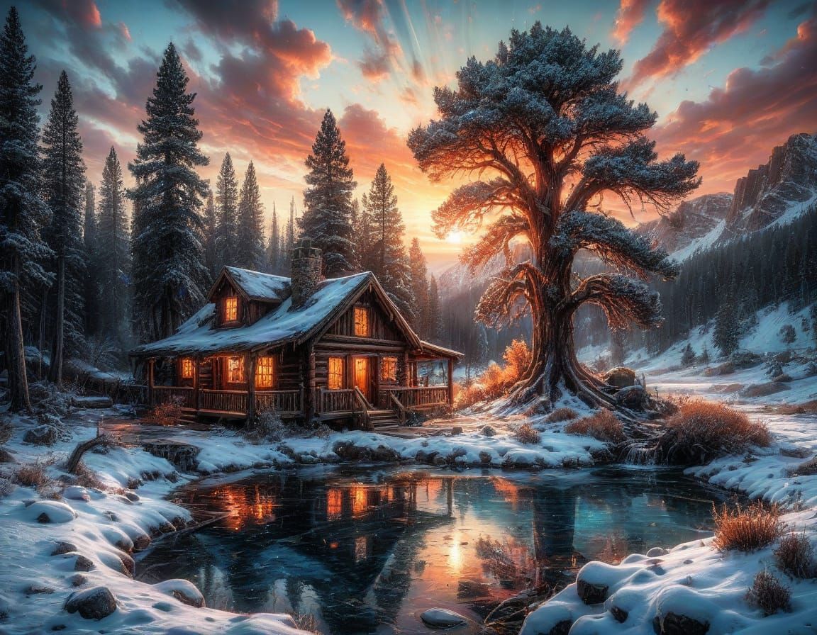 A Yellowstone Winter Rustic Cabin