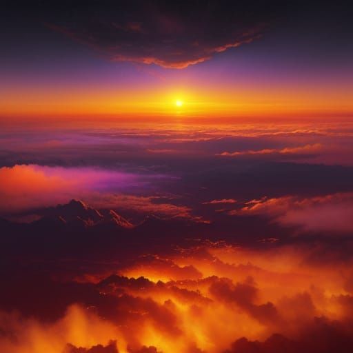 Epic Sunset Over Fiery Clouds in Golden Hour