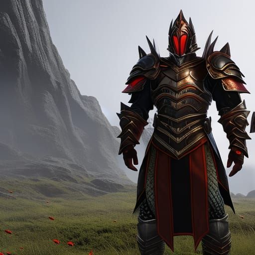 Older male paladin with black shell armor that looks like a ...