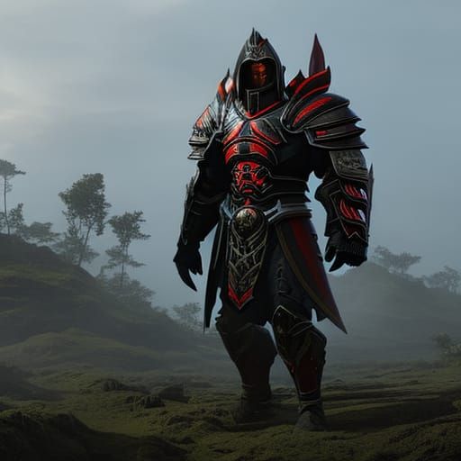 Older male paladin with black shell armor that looks like a ...